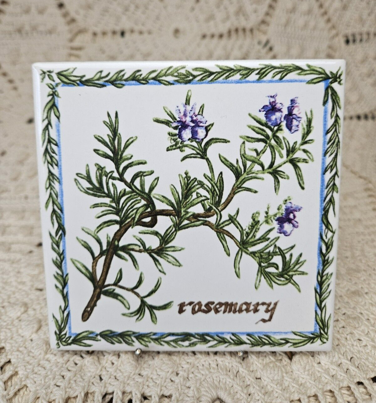 Set Of 3 JEFFREY COURT Botanical Herb Tiles Basil Sage Rosemary 4 1/4″ Made USA