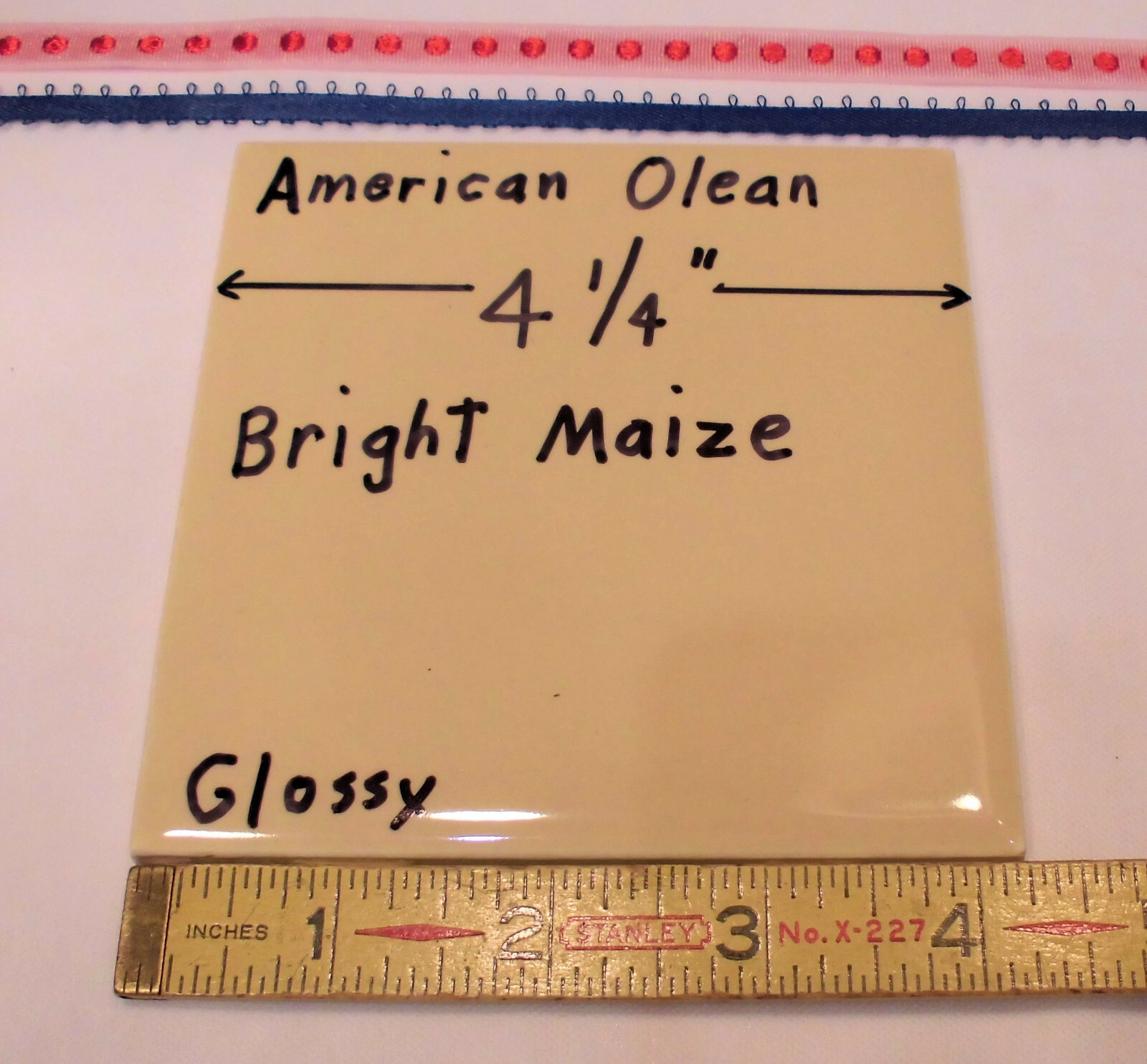1 pc. *Maize* Glossy Ceramic Tile #24 by American Olean 4-1/4″ ; a yellow-brown