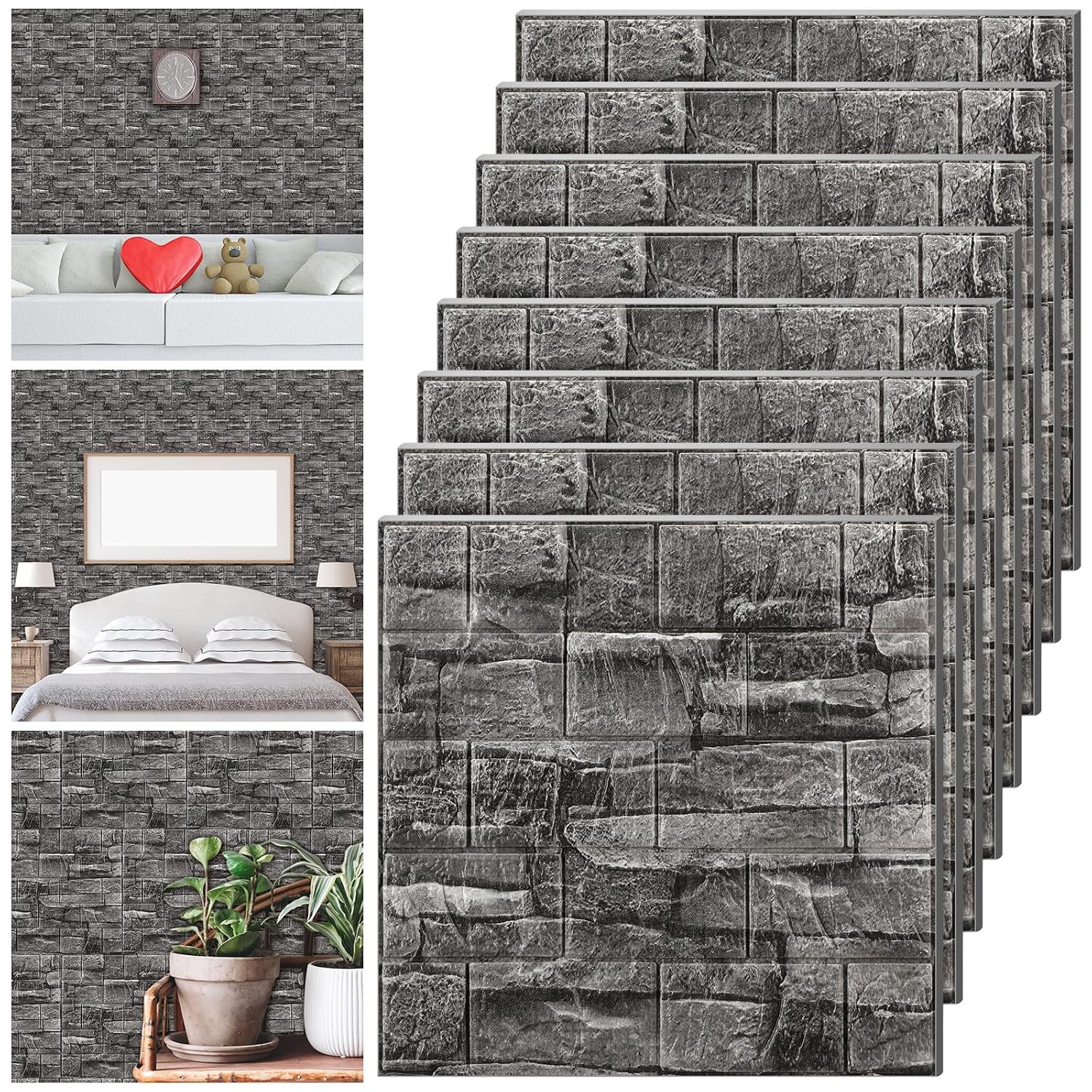30 Pcs 28.8-48.4 Sq ft 3D Wall Panels Peel and Stick Foam Brick Wallpaper Printa