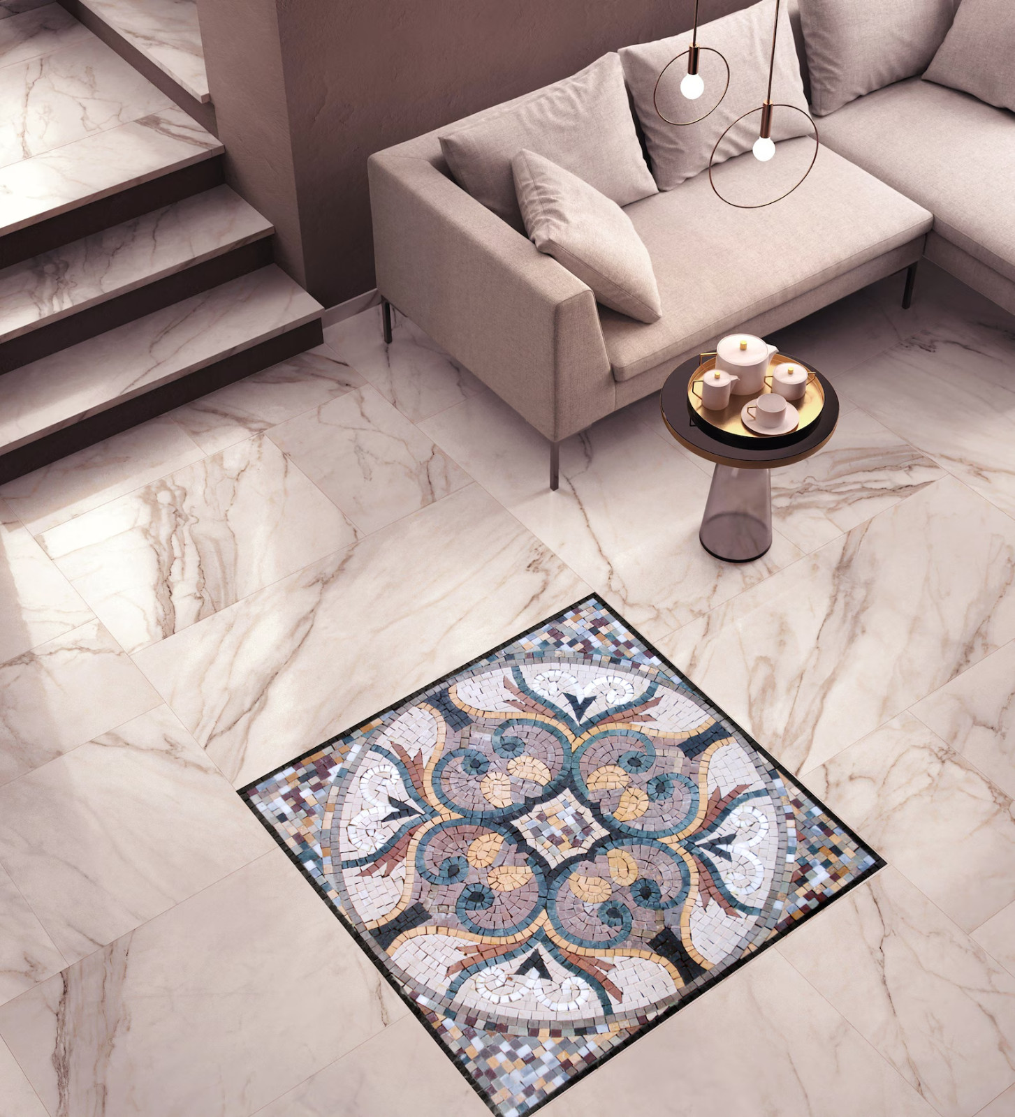 24” GEOMETRICAL MOSAIC TILES | Square Shape Abstract Pattern Murals