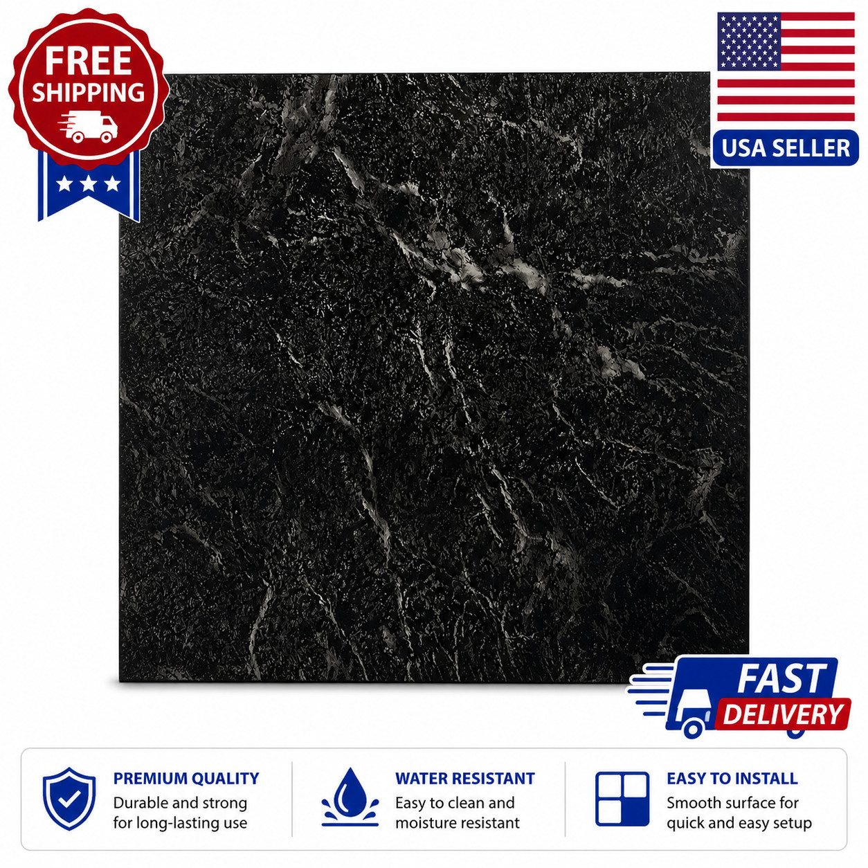 20 Pack Black White Vein Marble Vinyl Floor Tiles Peel and Stick 12×12 Inch
