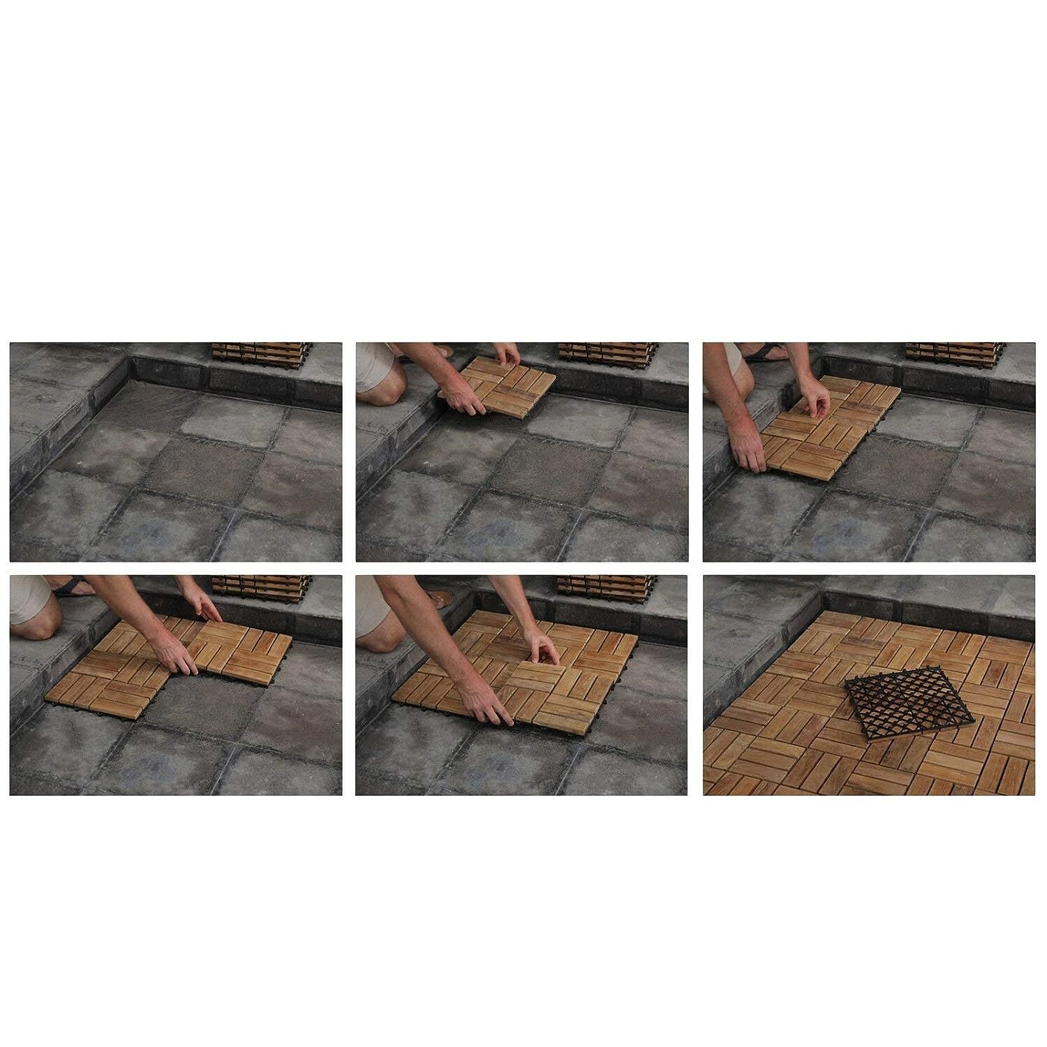 10 PCS Teak Wood Floor Tile Set Oiled Finish In Out Door Deck Bath Room Shower