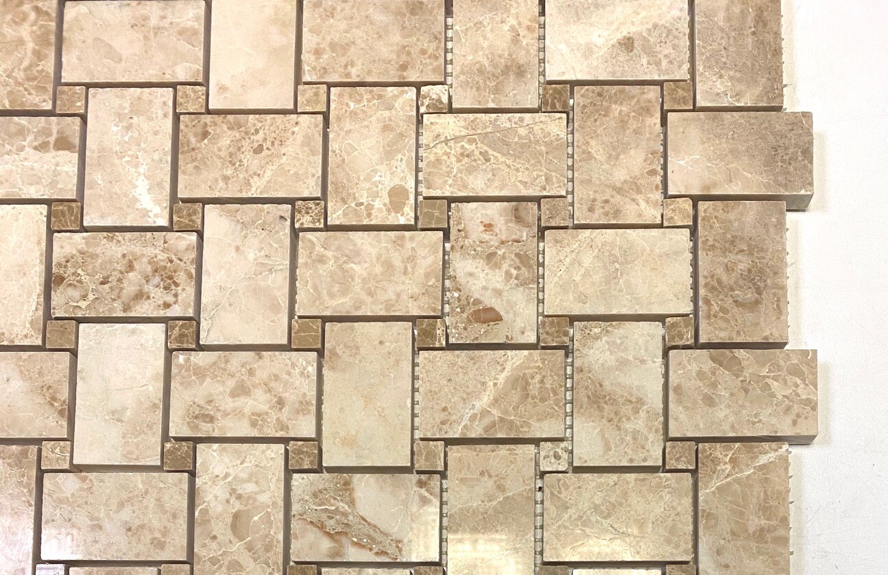 Cappucino Beige w/ Beige Marble Dot Basketweave (1.2 Square-foot) Floor Tile