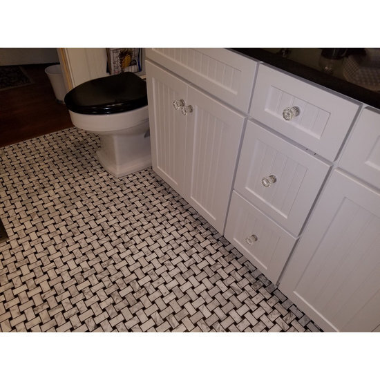 C651XP Carrara Marble Basketweave Mosaic Tile Carrera Black Dots Polished 1×2