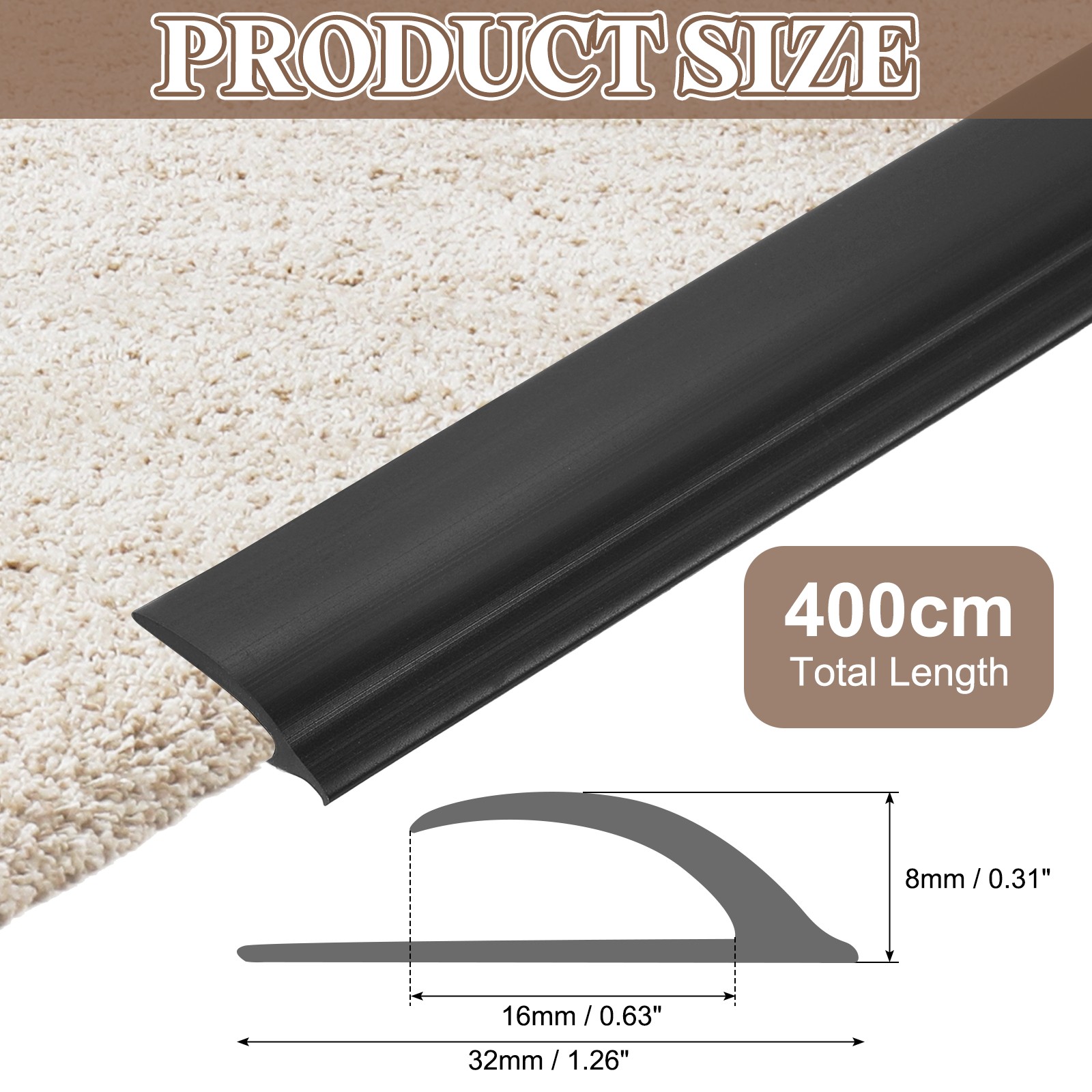 Self-adhesive carpet tape 4m x 3.2cm x 0.8cm, plastic cover, black