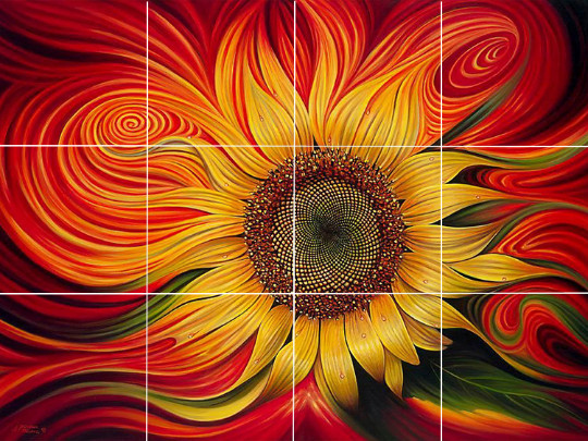 yellow sunflower garden flower summer Tuscany ceramic tile mural backsplash