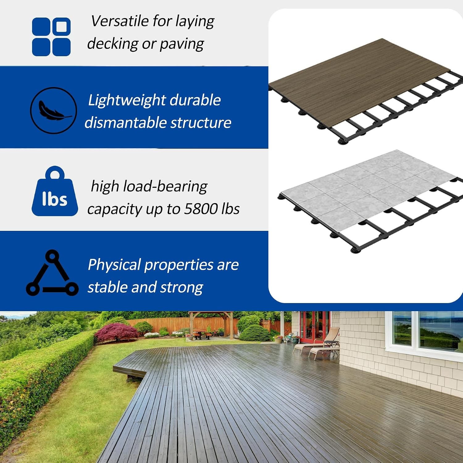 30 PCS Adjustable Plastic Pedestal Paver, Heavy Duty Deck Blocks Foundation Base