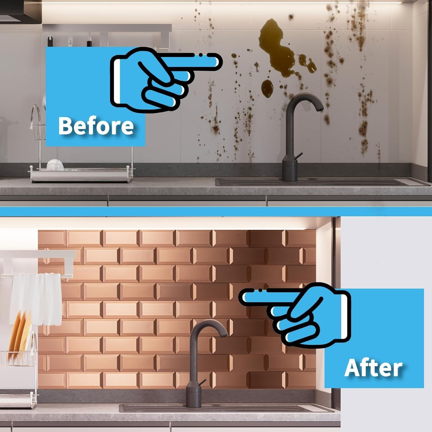 100 Pcs Copper Peel and Stick 3D Subway Backsplash Tiles for Home Decor