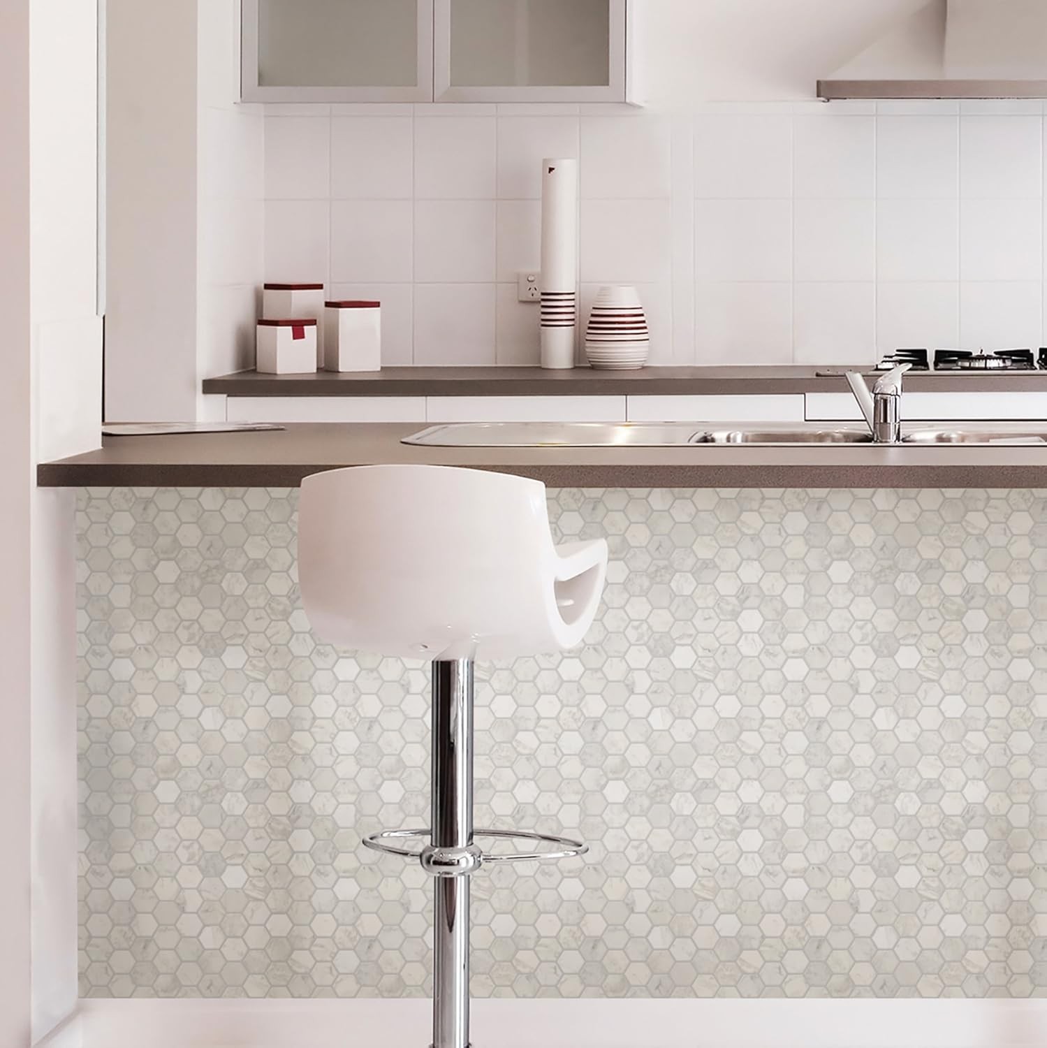 Gorgeous Marble-Look Hexagon Peel & Stick Tiles – Perfect for Kitchen Makeovers