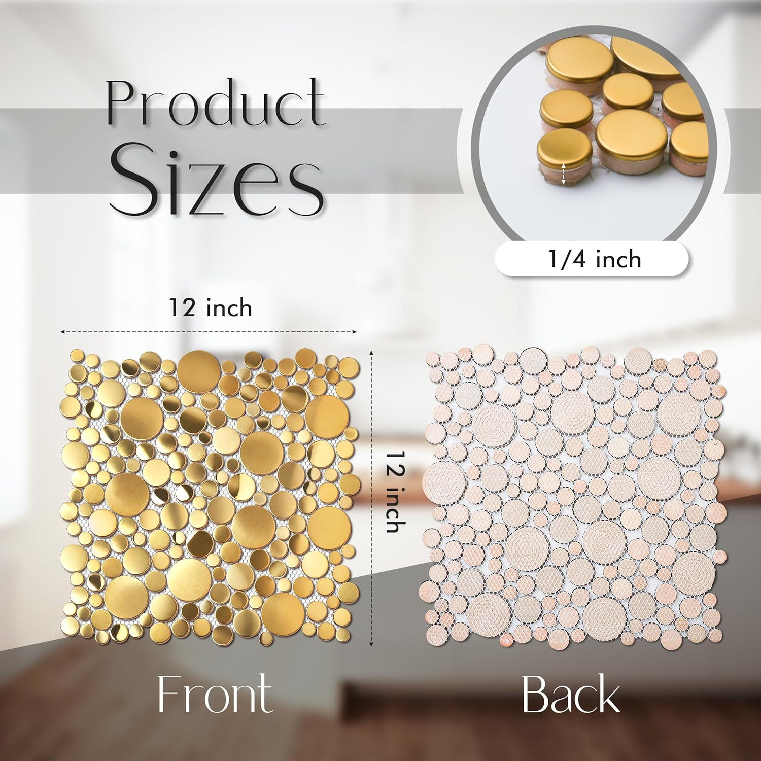 Gold Penny Round Bubble Tiles for Kitchen Backsplash & Bathroom Floor (5 Sheets)
