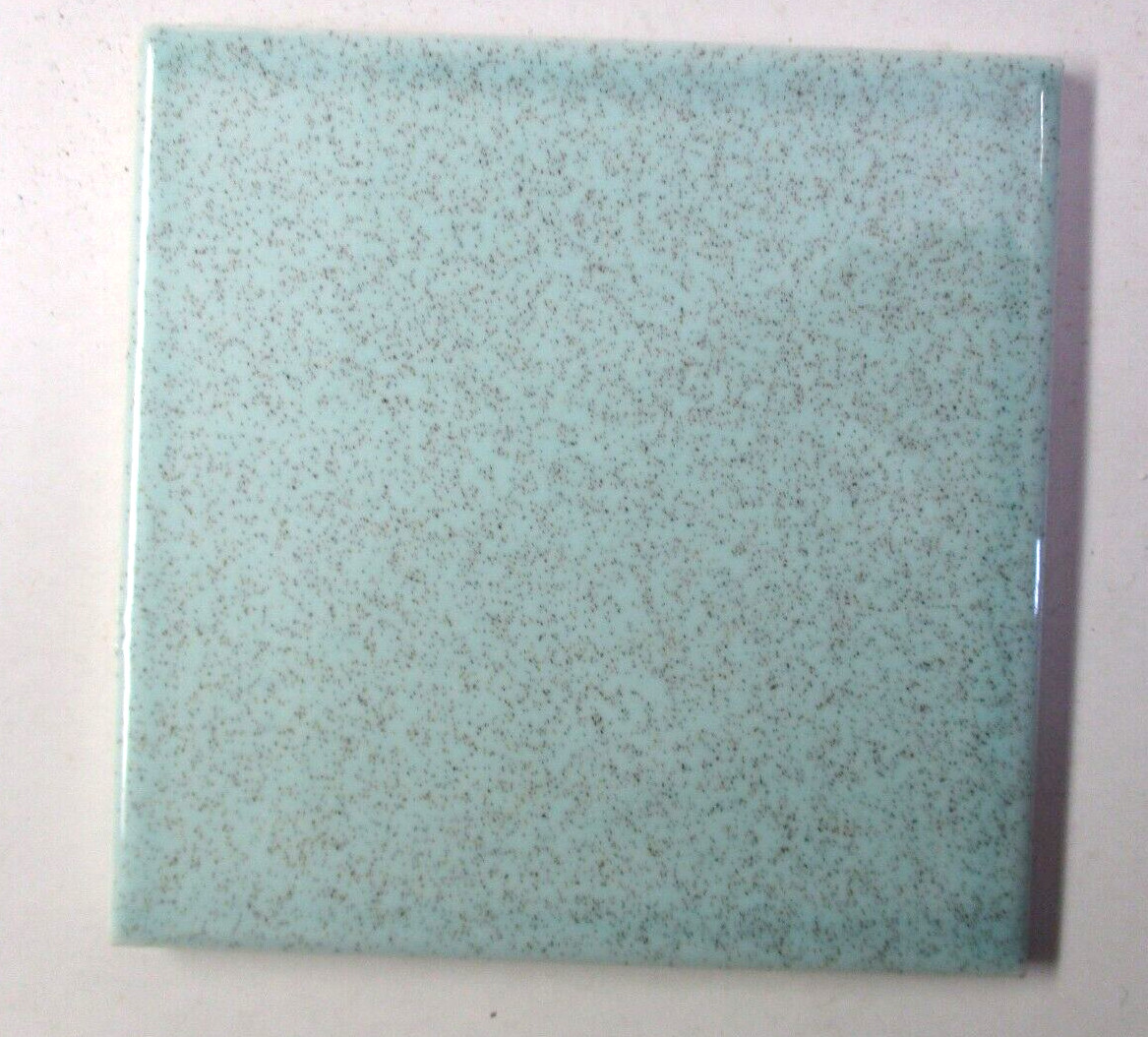 1 Wall Tile Atco USA 4-3/8″ Sq. Speckled Brown on Turquoise Ceramic 1950 Vintage