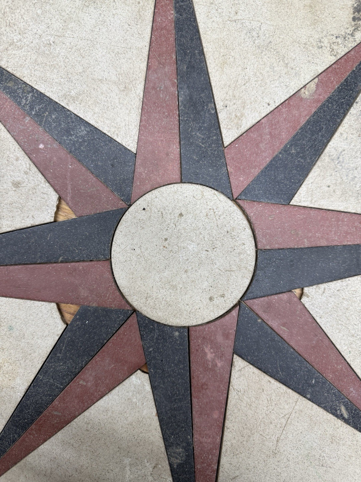Asbestos Floor Tile in A Rose Compass Design Medallion For Rec Room Rare MCM