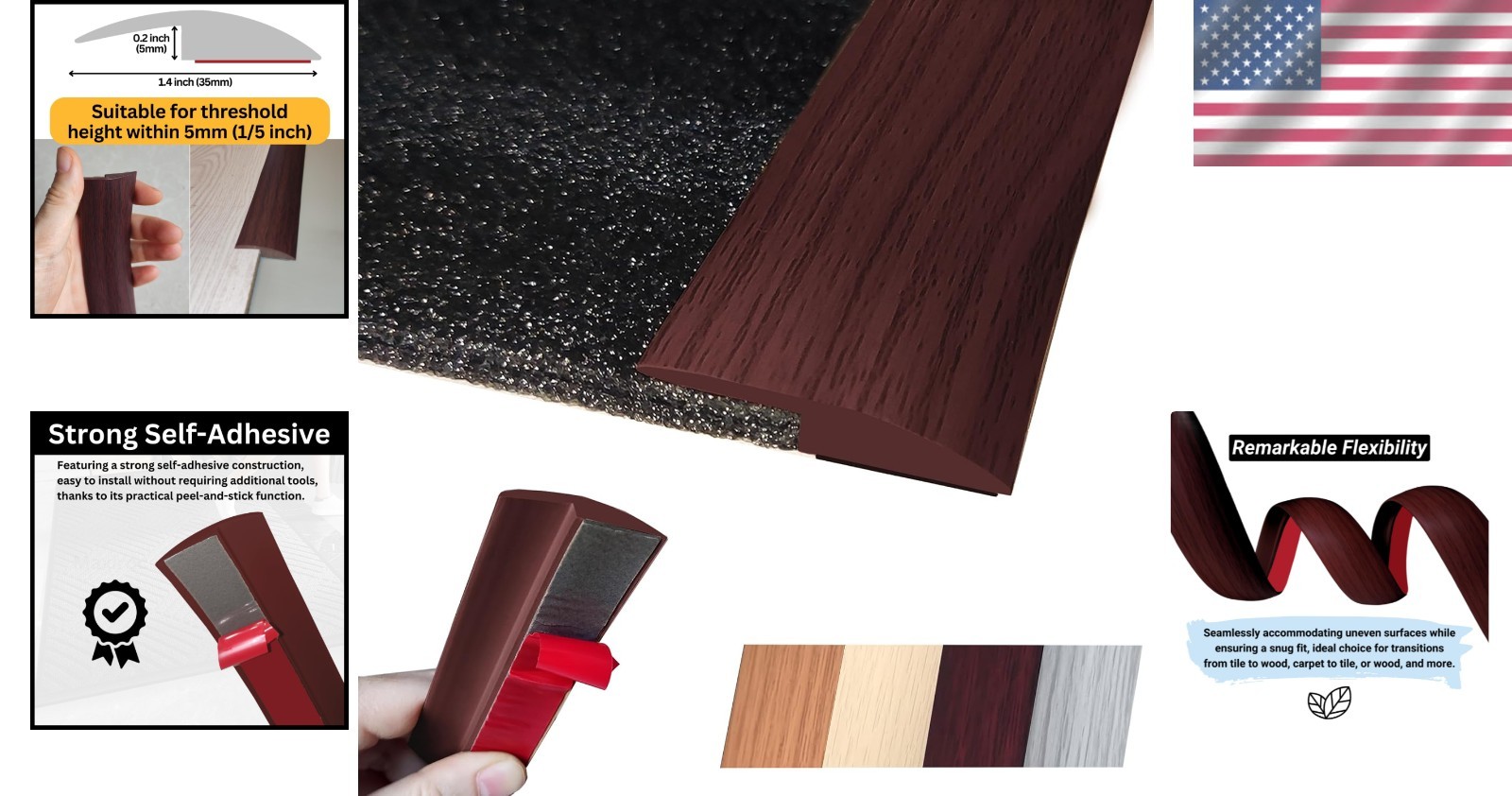 1/5 Inch Height Floor Transition Strip – 40″ Red Wine for Safe Spaces