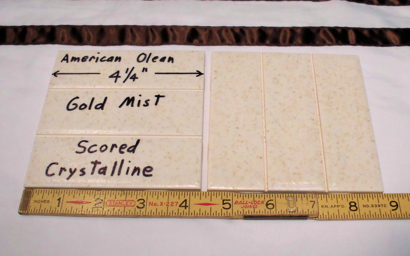 2 Ceramic Tiles *Gold Mist* Scored 3rd; Crystalline by American Olean 4-1/4″ NOS