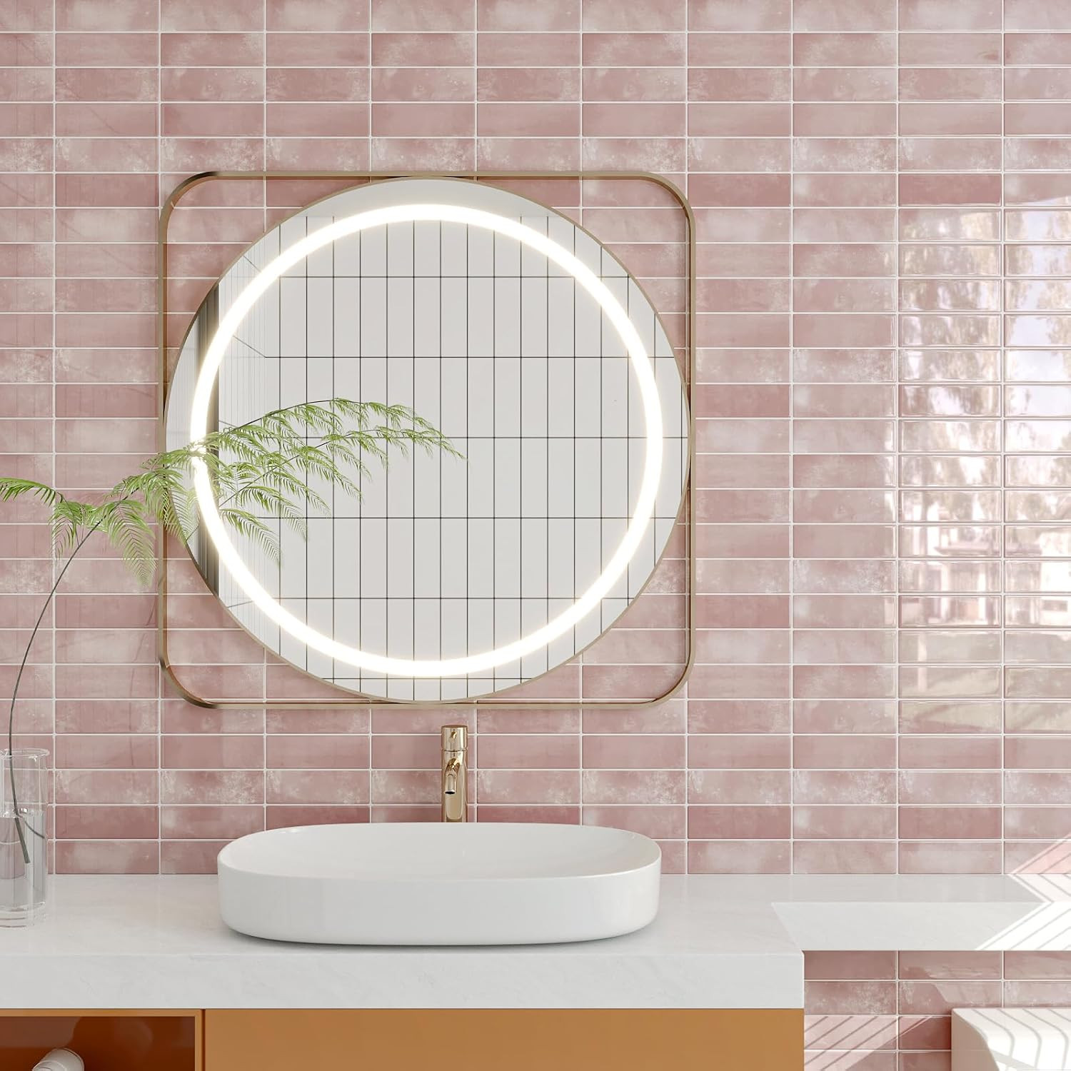 6 Sheets 12″X12″ Pink Subway Peel and Stick Backsplash Tiles Heat Resistant Wate