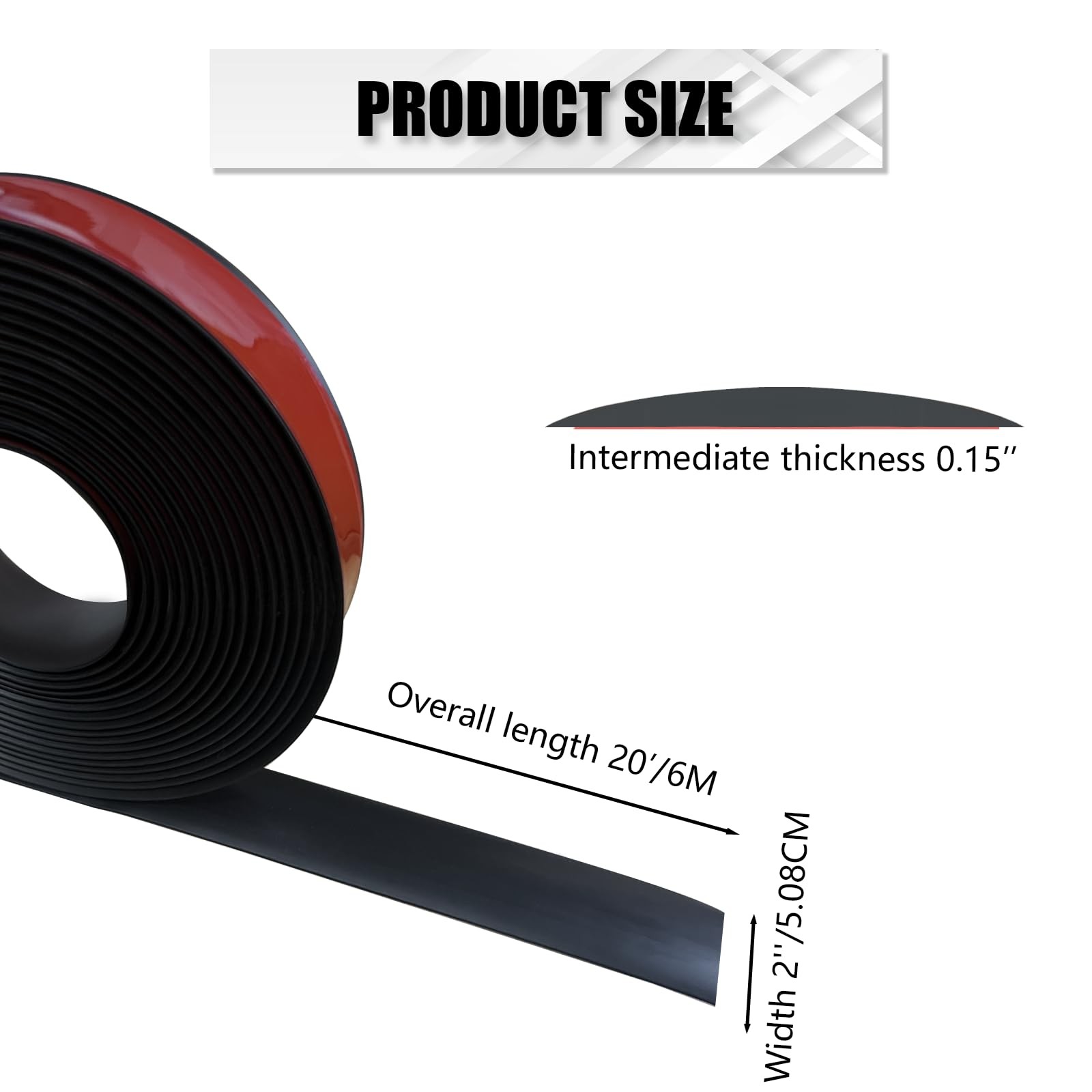 Floor Transition Strip Self Adhesive 2″×20′ Black Vinyl 2in, 20FT,