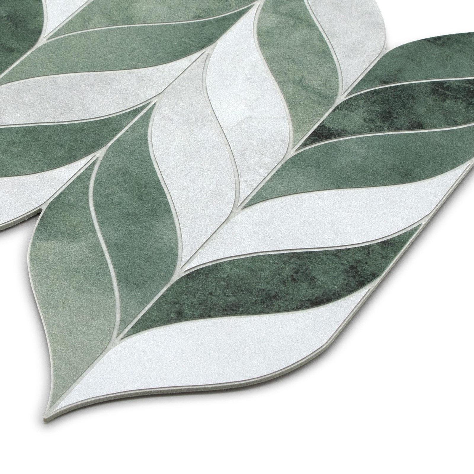 10-Sheet Leaf Waterjet Peel and Stick Backsplash, 12.4″ x 10.7″ Green Cement …