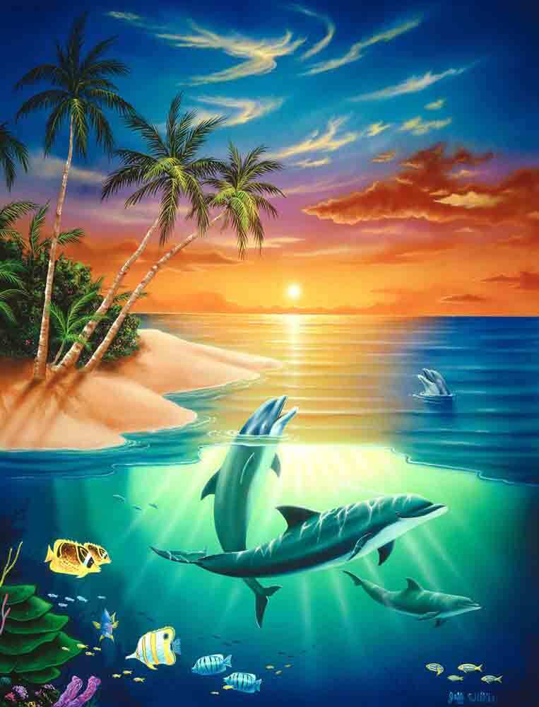 Dolphin Accent & Decor Tile Jeff Wilkie Tropical Art POV-JWA003AT