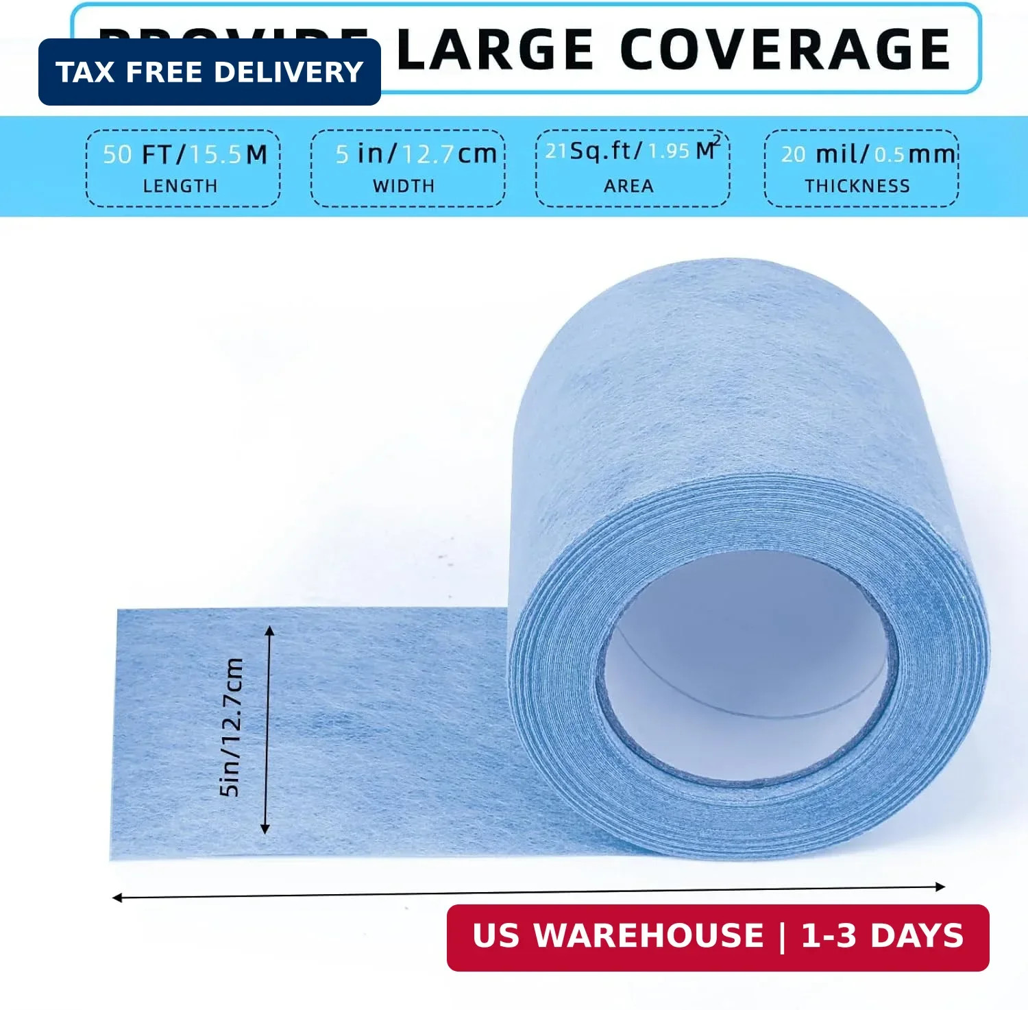 Shower Waterproofing Membrane Roll, 5 in x 50 Ft, 21 Sq Ft, 20 Mil | Blue HDPE r