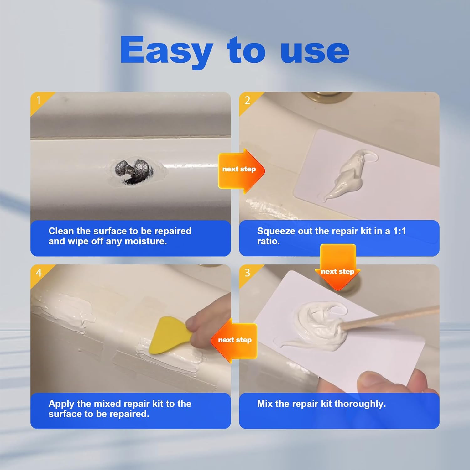 Professional White Bathtub Repair Kit – Permanent Fix for Chips, Cracks & Hol…