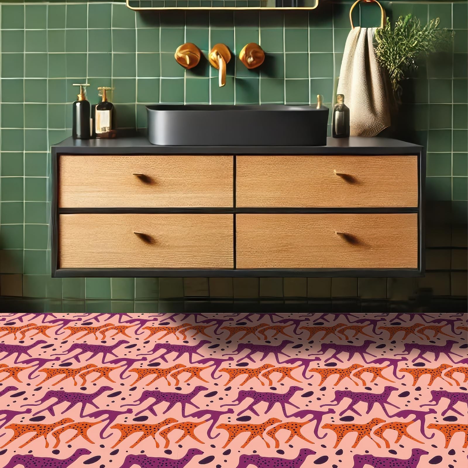 10PCS 12×12 Inch Abstract Cheetah Pattern in Purple and Orange on Pink Floor …
