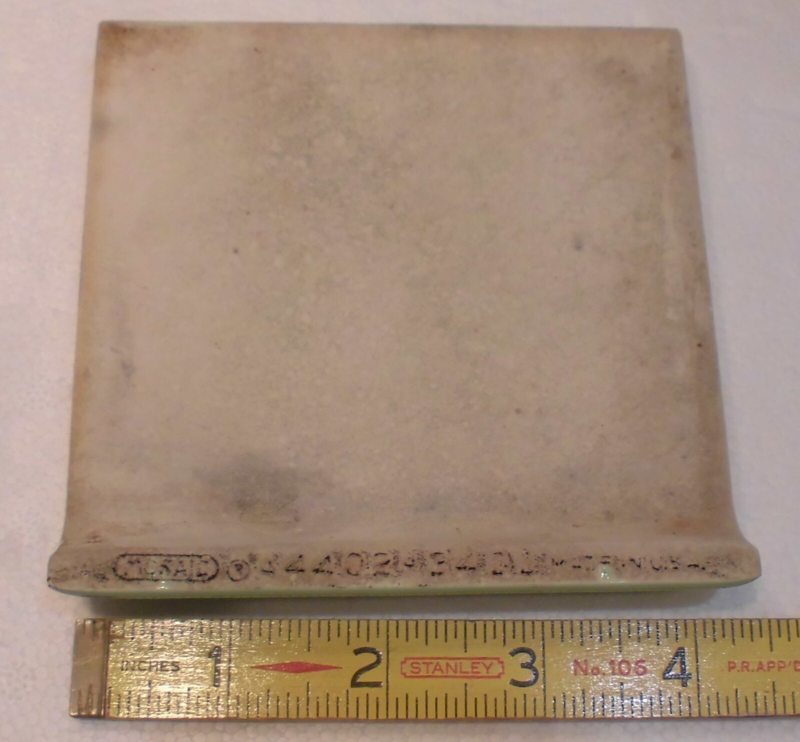 1 pc. Medium Sea Spray Green: Matte Radius Bullnose Ceramic Tile 4-3/8″ NOS