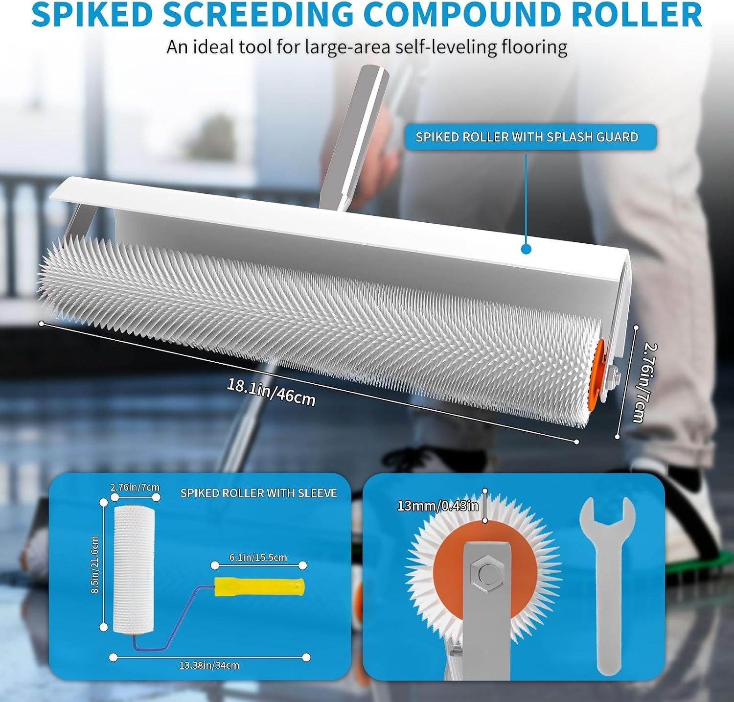 Self Leveling Epoxy Floor Tool Kit Spiked Roller Shoes Trowel Scraper Extension