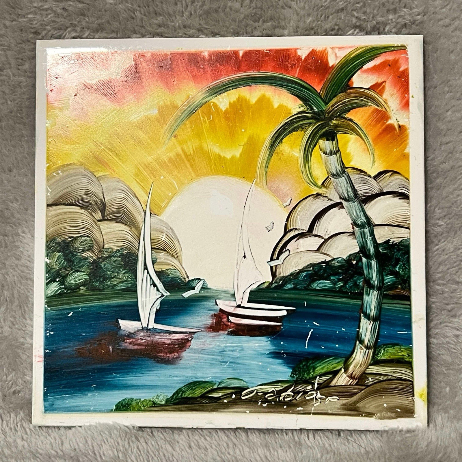 Ceramic Tile Sunset Palm Tree Decorative Wall Art 6×6 Backsplash Gift Art Decor