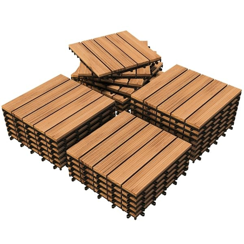 Yaheetech 27PCS Interlocking Deck Tiles Outdoor Patio Floor, Brown | Acacia Wood