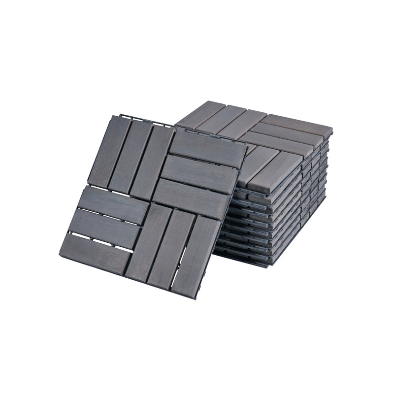 12″x12” Interlocking Deck Tiles Checker Pattern Acacia Wood Outdoor Flooring