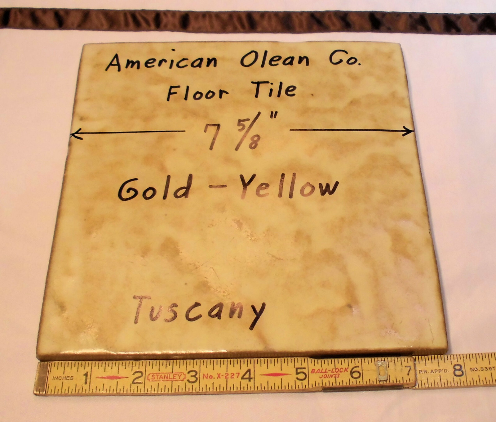 1 pc. *Gold-Yellow* Ceramic Floor Tile; American Olean 7-5/8″ X 1/2″ Thick