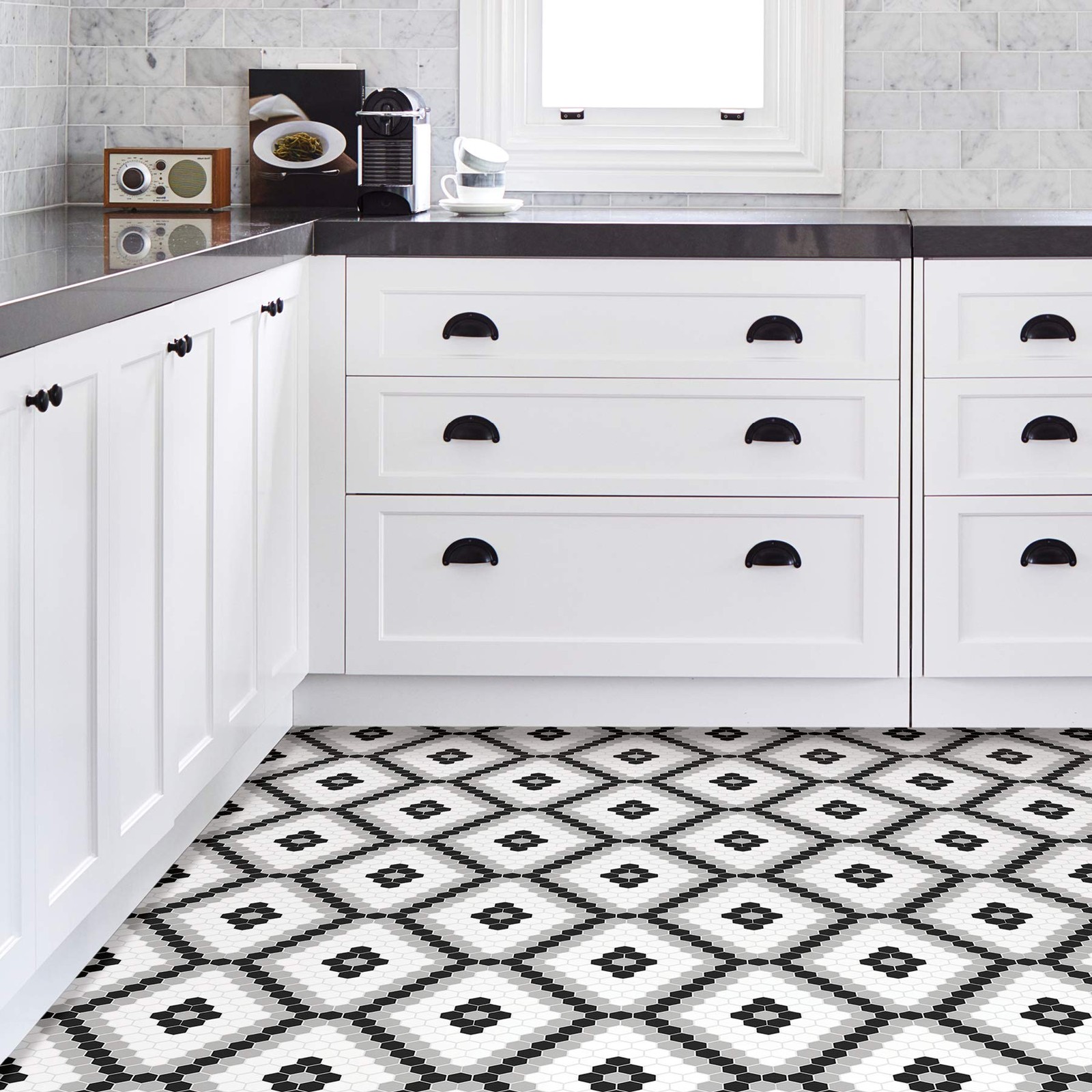 FP2950 Leyton Peel Stick Floor Tiles Black Vinyl Flooring Waterproof Home Decor