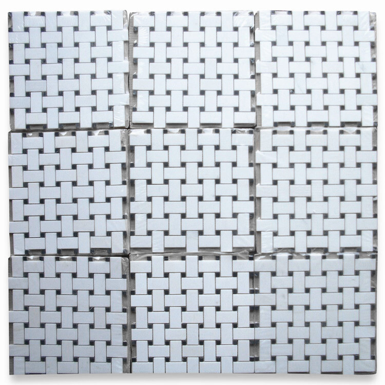 T651XH Thassos White Marble Basketweave Mosaic Vintage Bath Tile Honed 1×2″