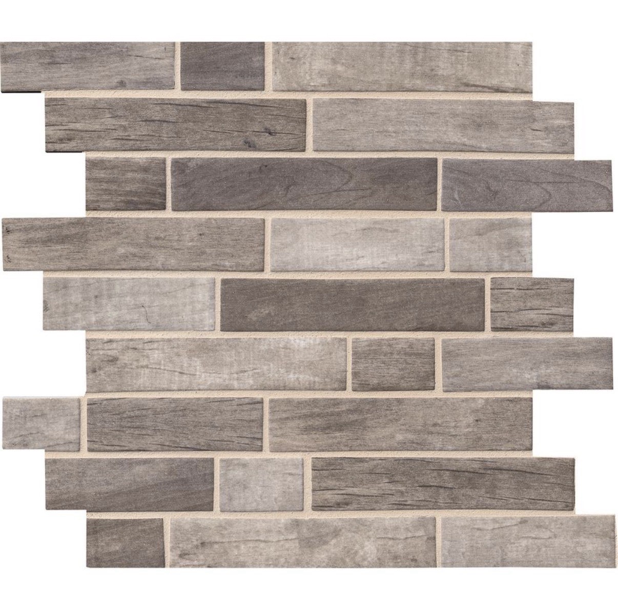 Wood-Look Gray Brick Effect Stone Mosaic Tile Sheet Matte 12×12 Wall/Floor