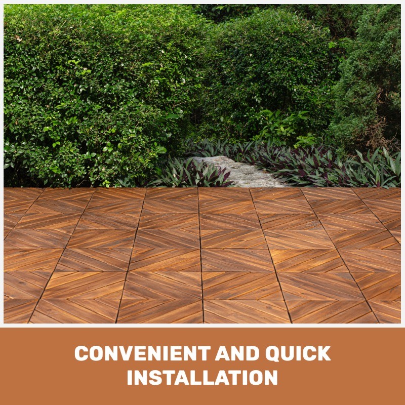 12″x12″ Acacia Wood Interlocking Deck Tiles Diagonal Pattern Outdoor