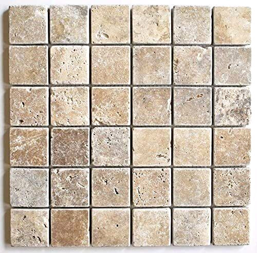 2×2 Walnut Tumbled Aged Travertine Mosaic Tile Wall Floor (BOX OF 10)