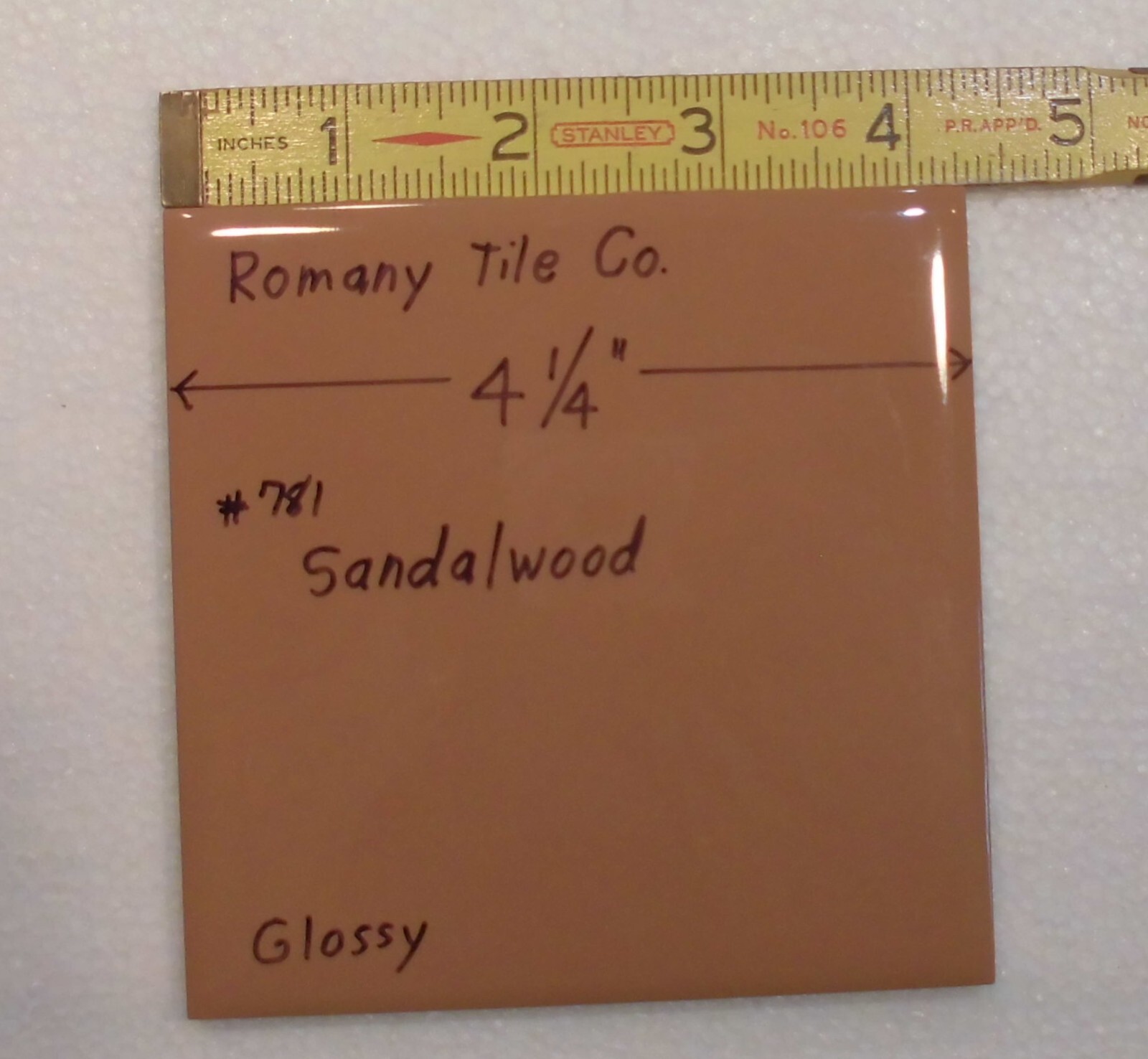 1 pc. Sandalwood – Medium Brown: 4-1/4″ Ceramic Tile by Romany Co. NOS