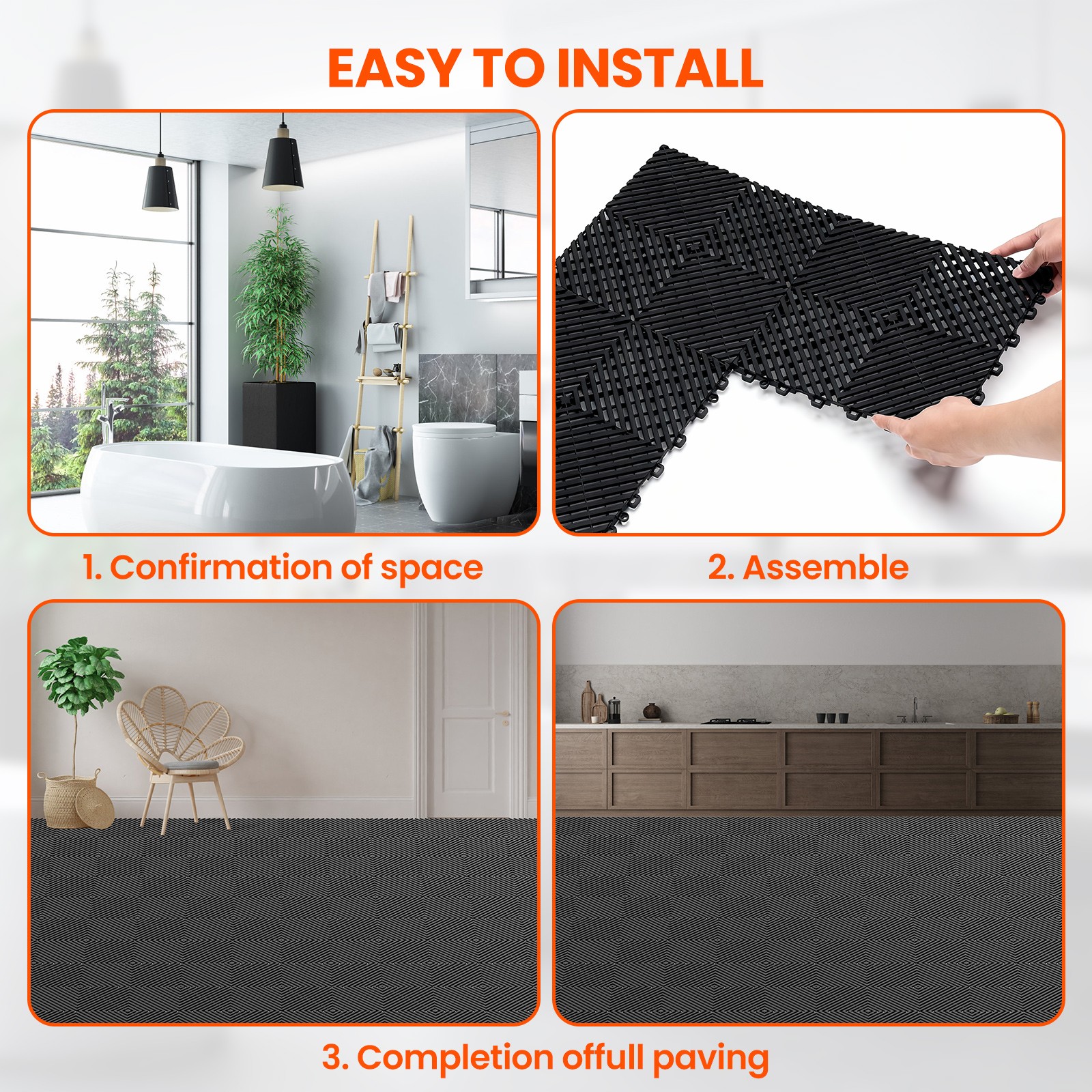 24/36/50 Pcs 12″x12″ Interlocking Garage Floor Tiles Vented Water Drainage