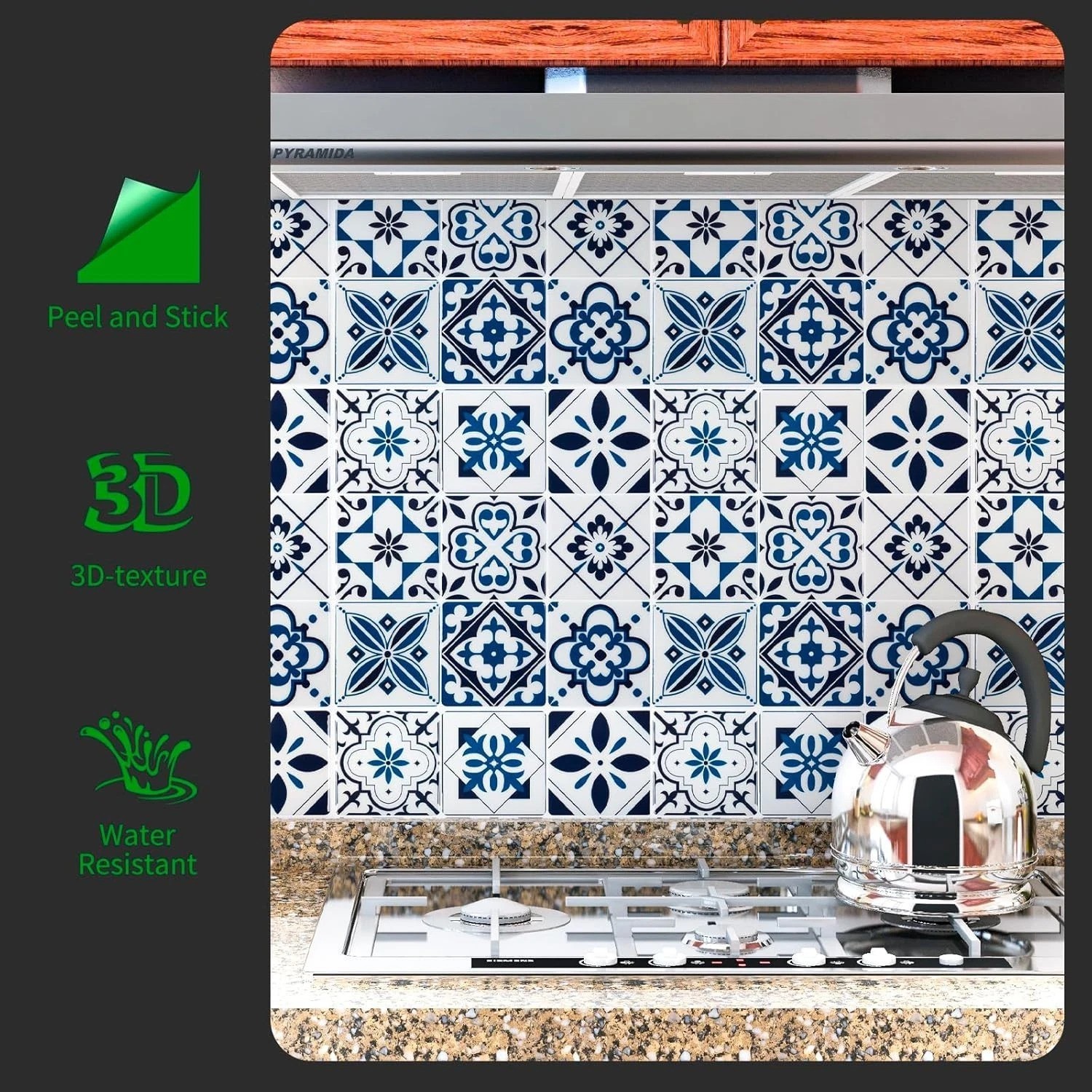 Admiral Blue Geometric Peel and Stick Backsplash Tiles – 10 Sheets for Kitchen