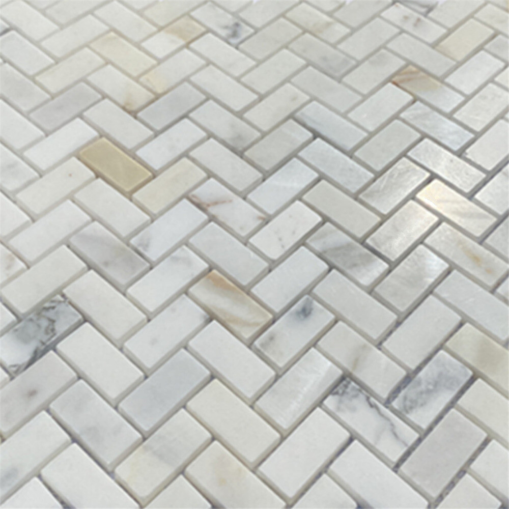 G70XH Calacatta Gold Calcutta Marble 5/8×1-1/4 Herringbone Mosaic Tile Honed