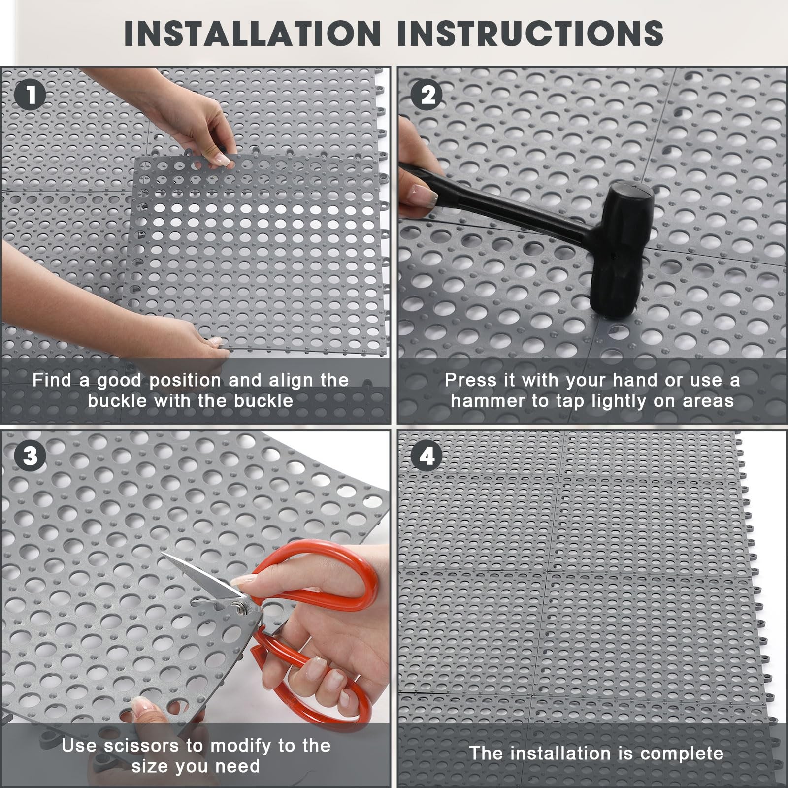 8 Pack Drainage Tiles Modular Interlocking Floor Tiles with 1 Pc Plastic Hamm…