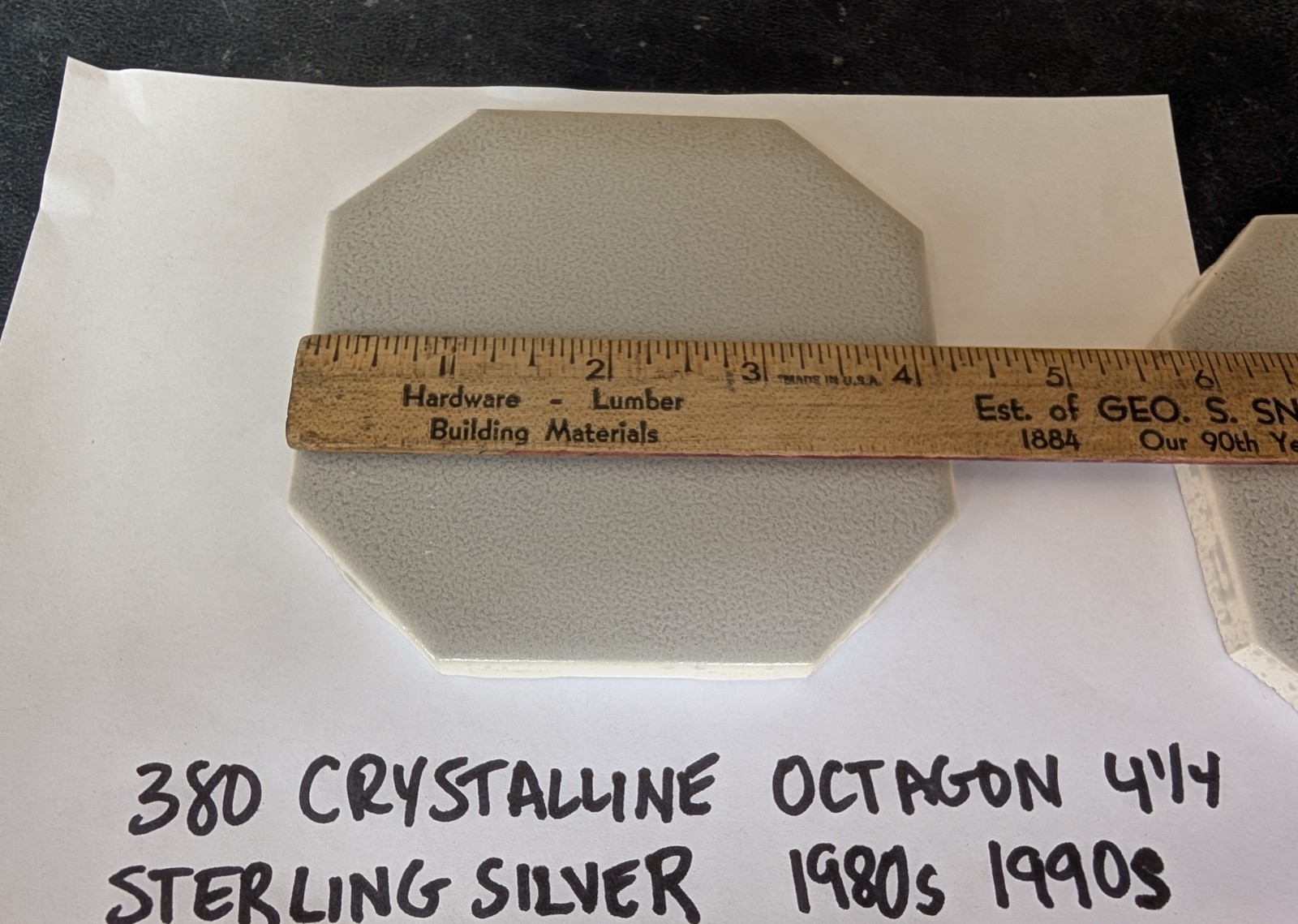 4 pc American Olean Ceramic Tile 4-1/4″ Crystalline Sterling Silver Octagon #380
