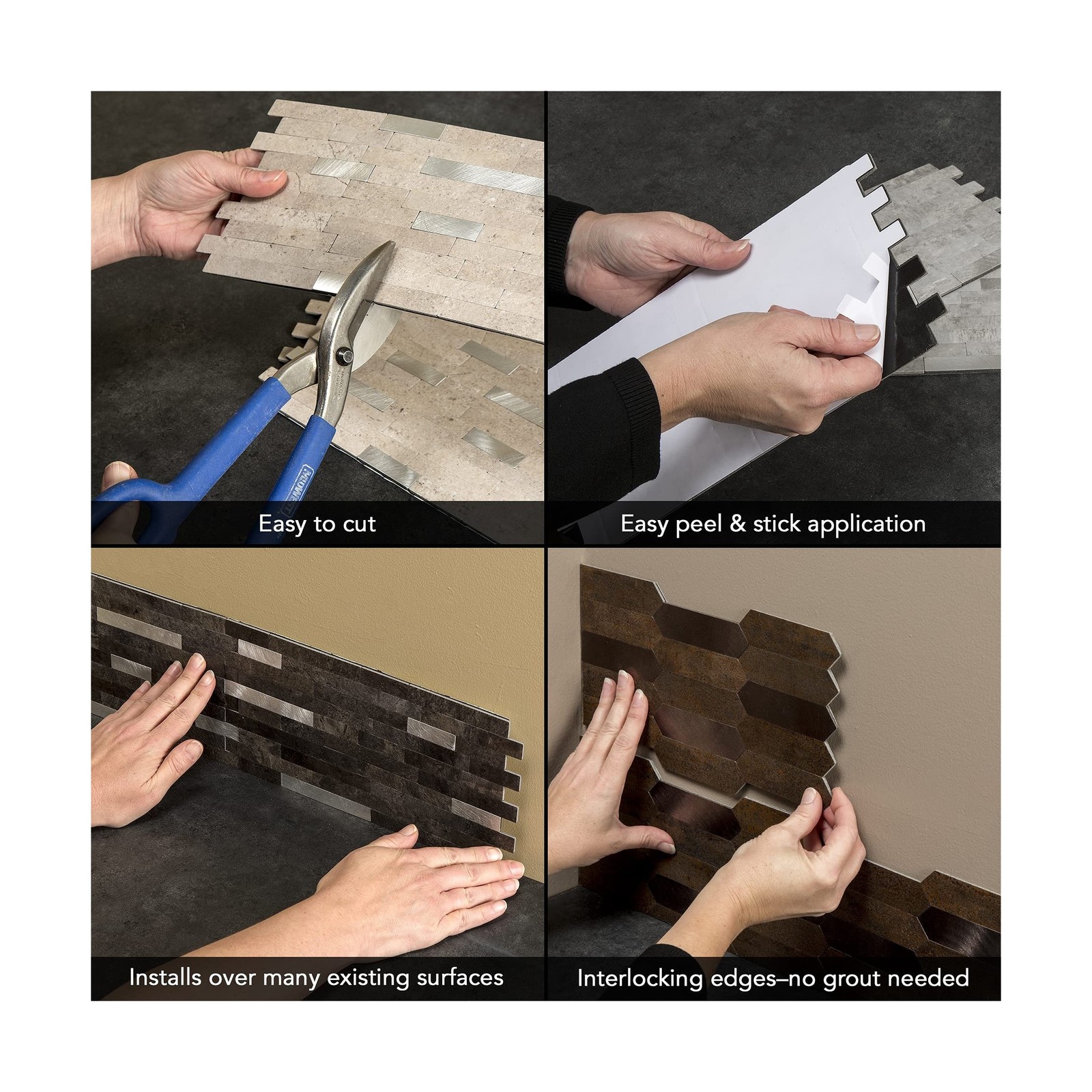 Aspect Peel and Stick Collage Tile in Gray Subway (15 Sq Ft Kit)