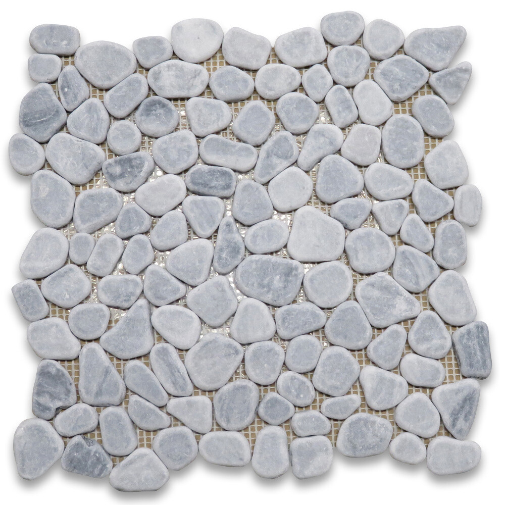 K98T Bardiglio Gray Tumbled Marble Pebble Stone Non Slip Shower Floor Tile