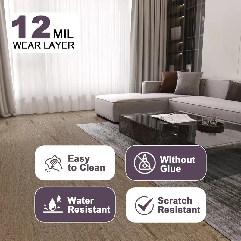 12Mil 6 In. X 36 In. Uv Surface Flooring Tile, Peel And Stick Water Resistant Fl