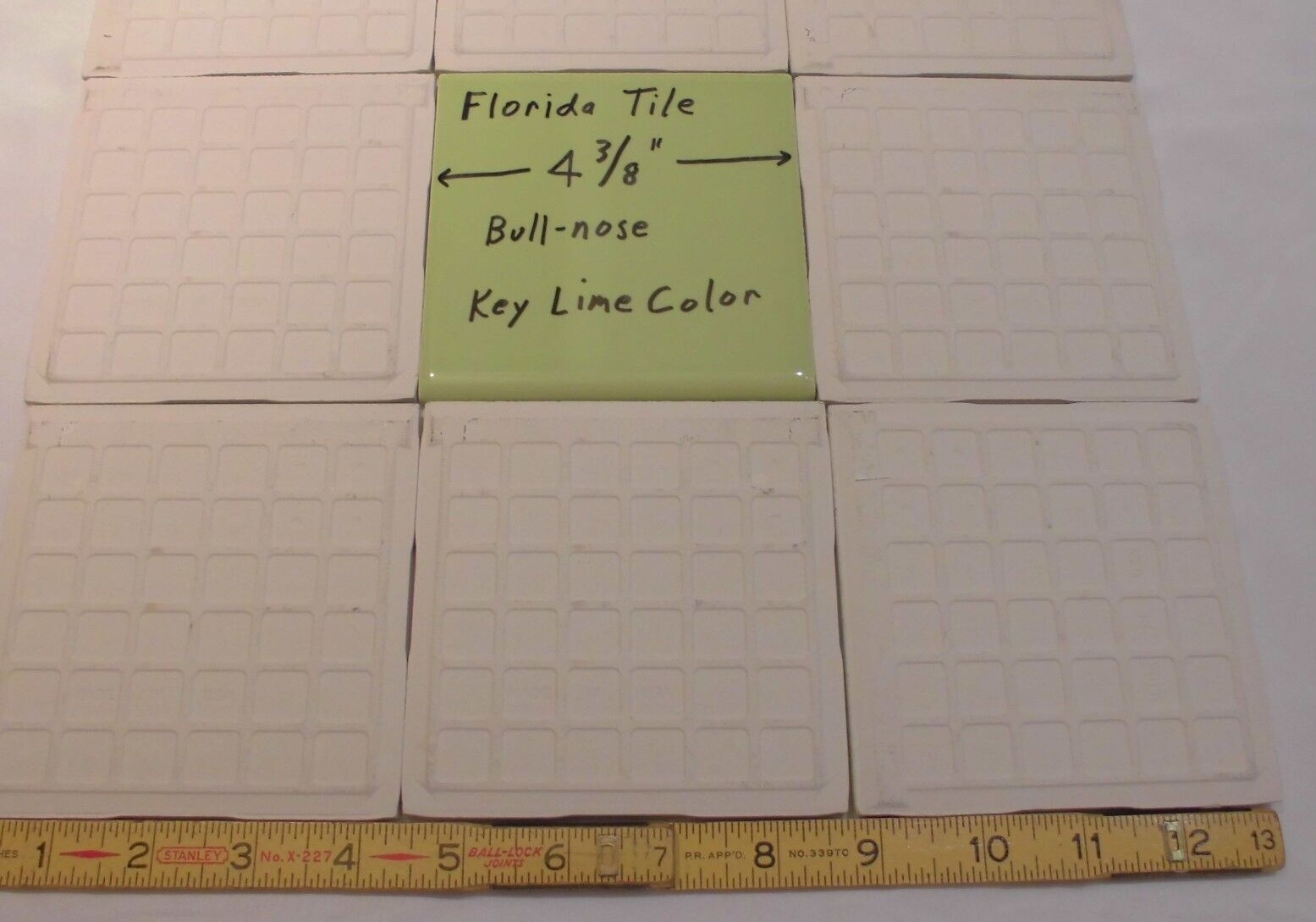 1 pc. Glossy Ceramic Bullnose Tile *Key Lime Green* 4-3/8″ Florida Tile Co.