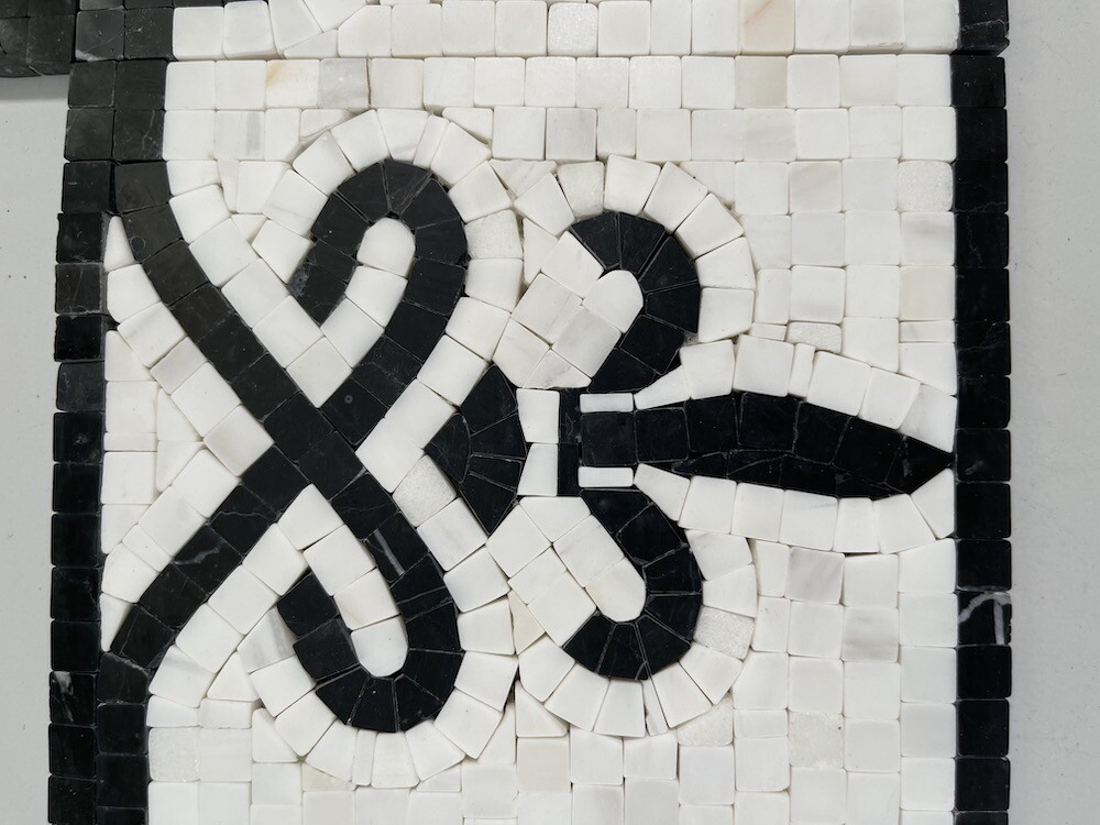 B0031P Marble Mosaic Border Listello Accent Tile Fleur Nero 7.1×11.8 Polished