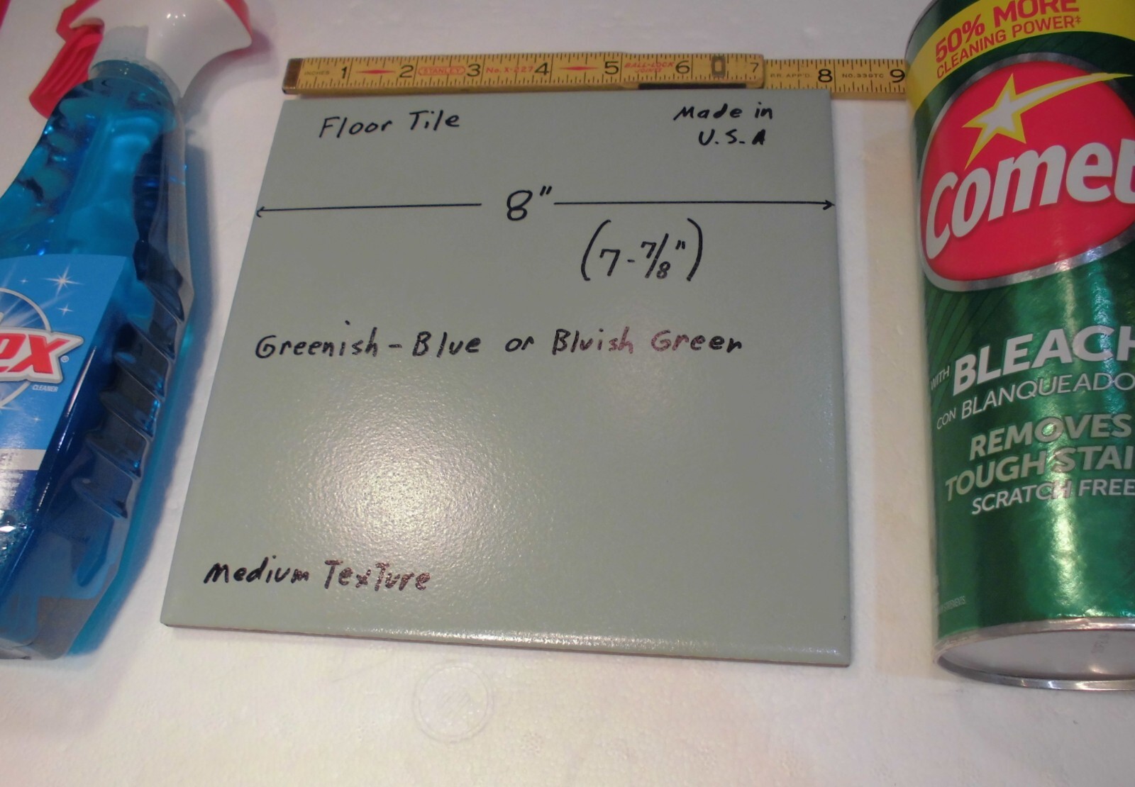 1 pc. Greenish-Blue or Bluish Green: Floor Tile 8″ X 8″ Medium Textured, USA