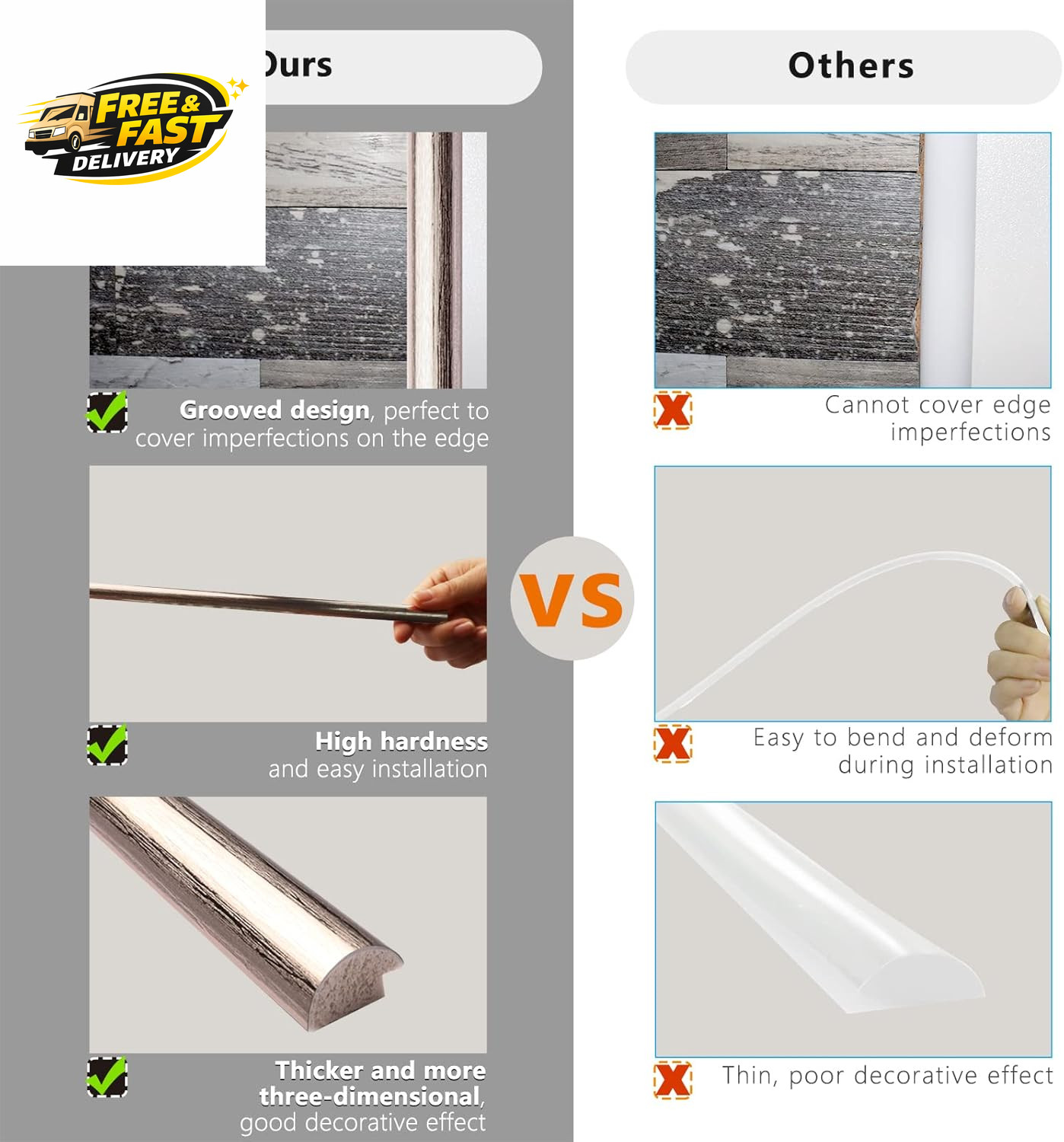 10-Pack Tile Edge Trim, 12″ Wall Molding Trim for Peel and Stick Backsplash Tile