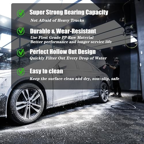 Interlocking Garage Floor Tiles, Rigid Drainage 16″L x 16″W x 0.7″Th 12 Grey